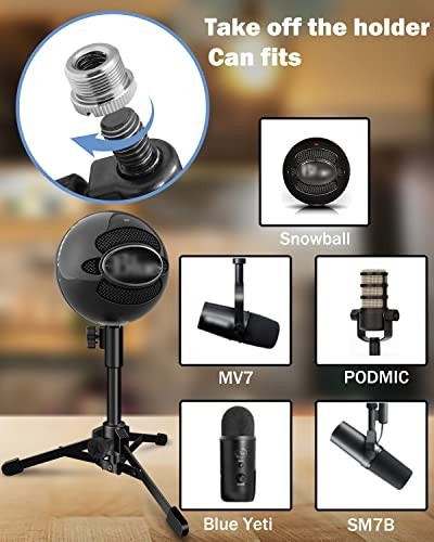 Desktop Mic Stand Tripod Foldable Portable Microphone Stand with Clip Holder