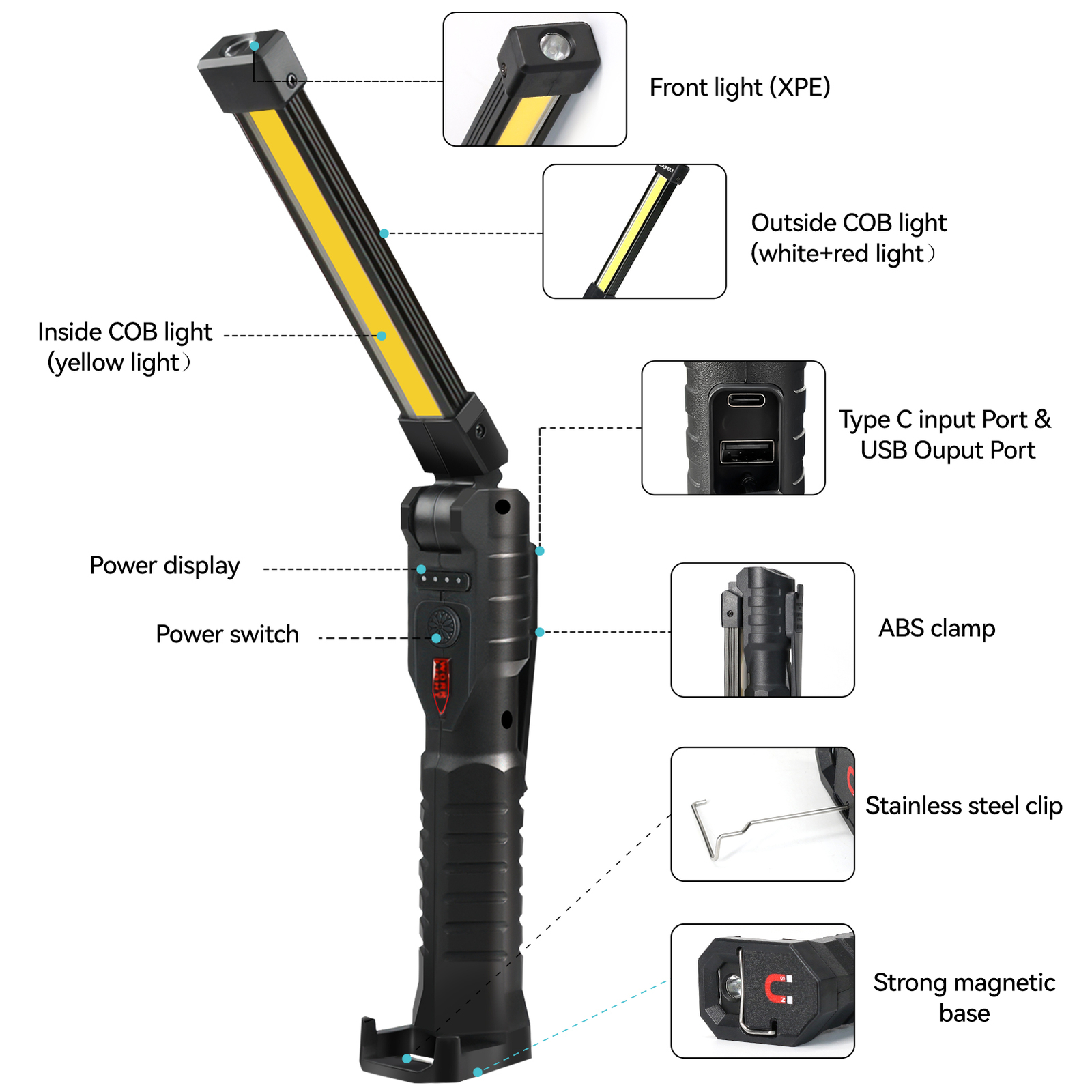 2Pack Rechargeable LED Work Light Mechanic Flashlight Lamp Magnetic Base Bright