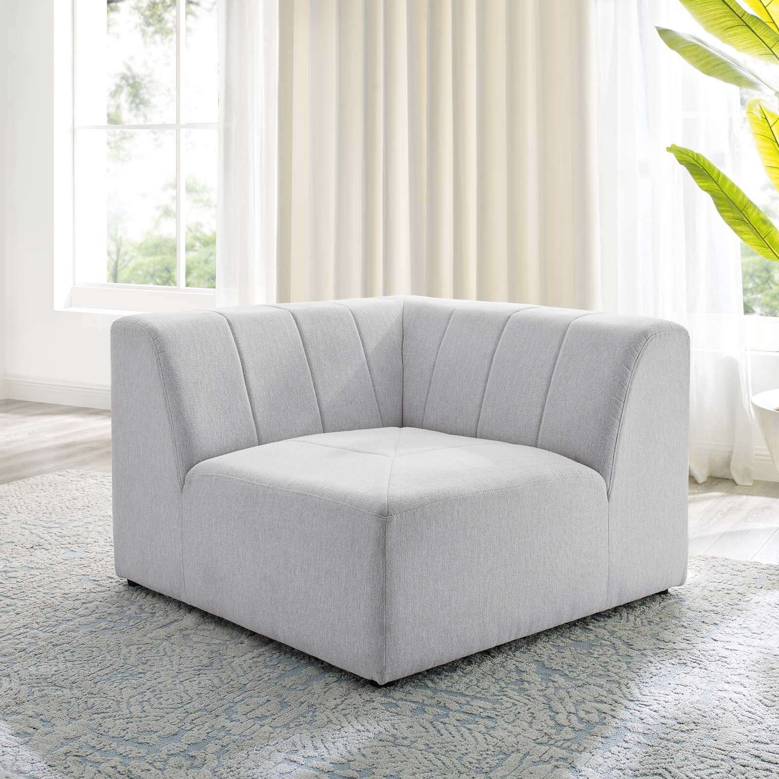 Modway Bartlett Channel Tufted Upholstered Sectional Sofa Corner Chair in Ivory
