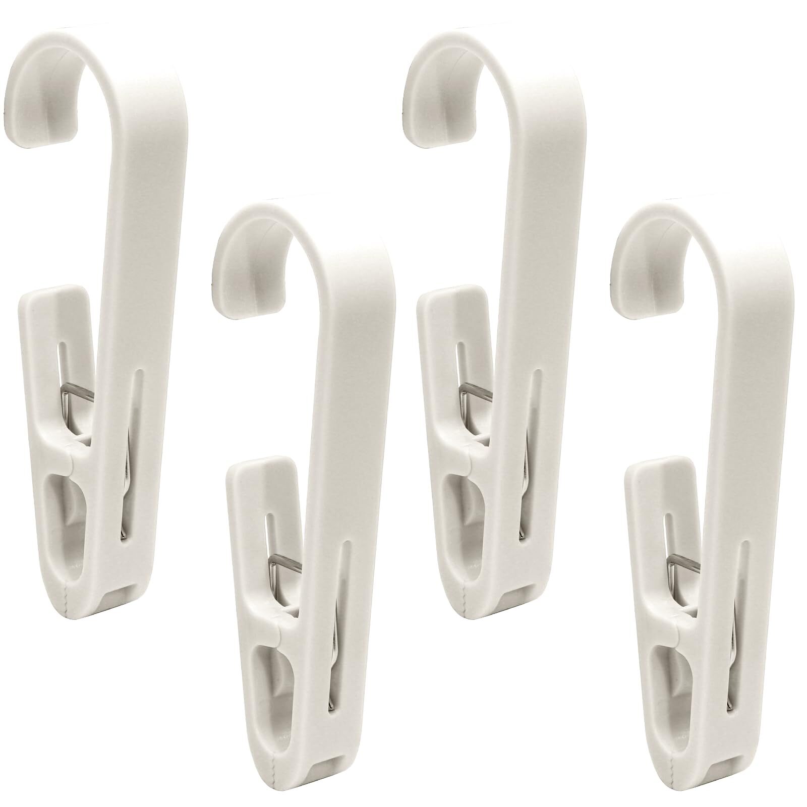 4 Pcs Large White Laundry Hooks with Clips Heavy Duty Plastic Clothes Pins