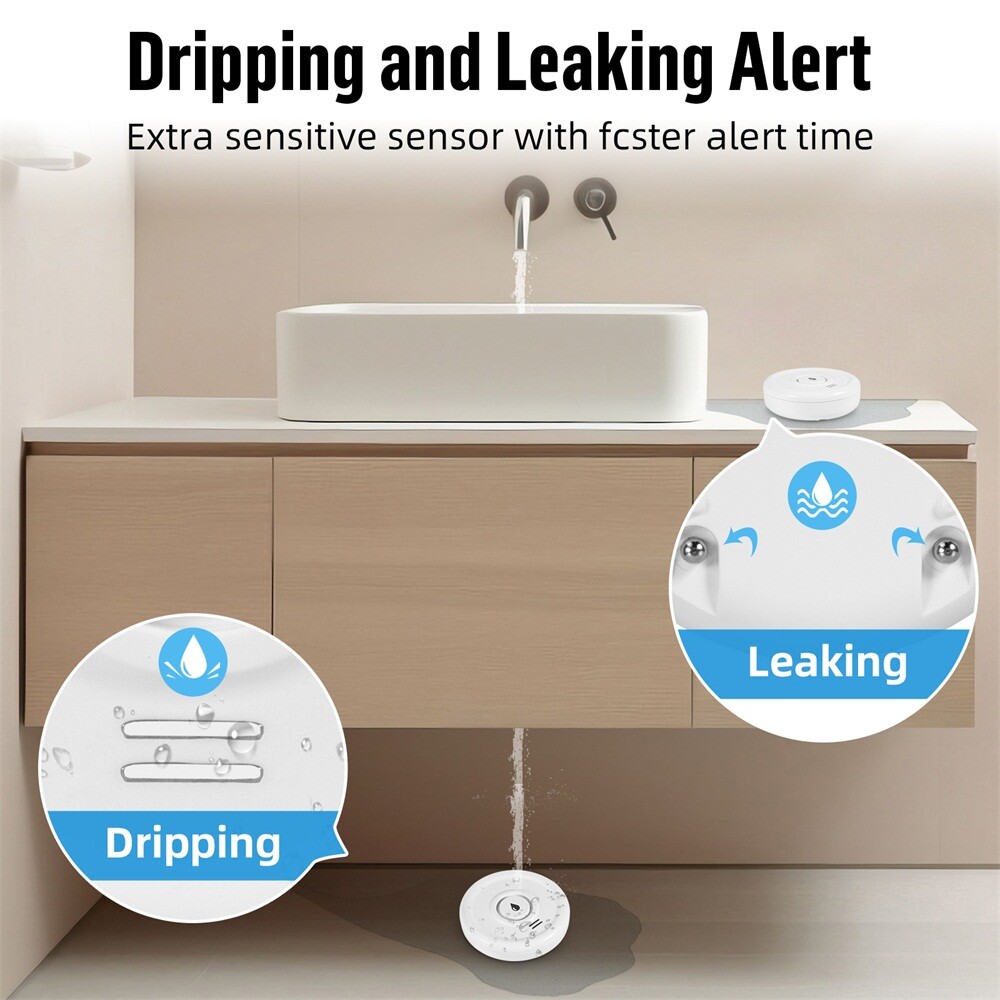 2 Pack 100dB Smart WiFi Water Leak Detector App Alert Kitchen Basement Sensor