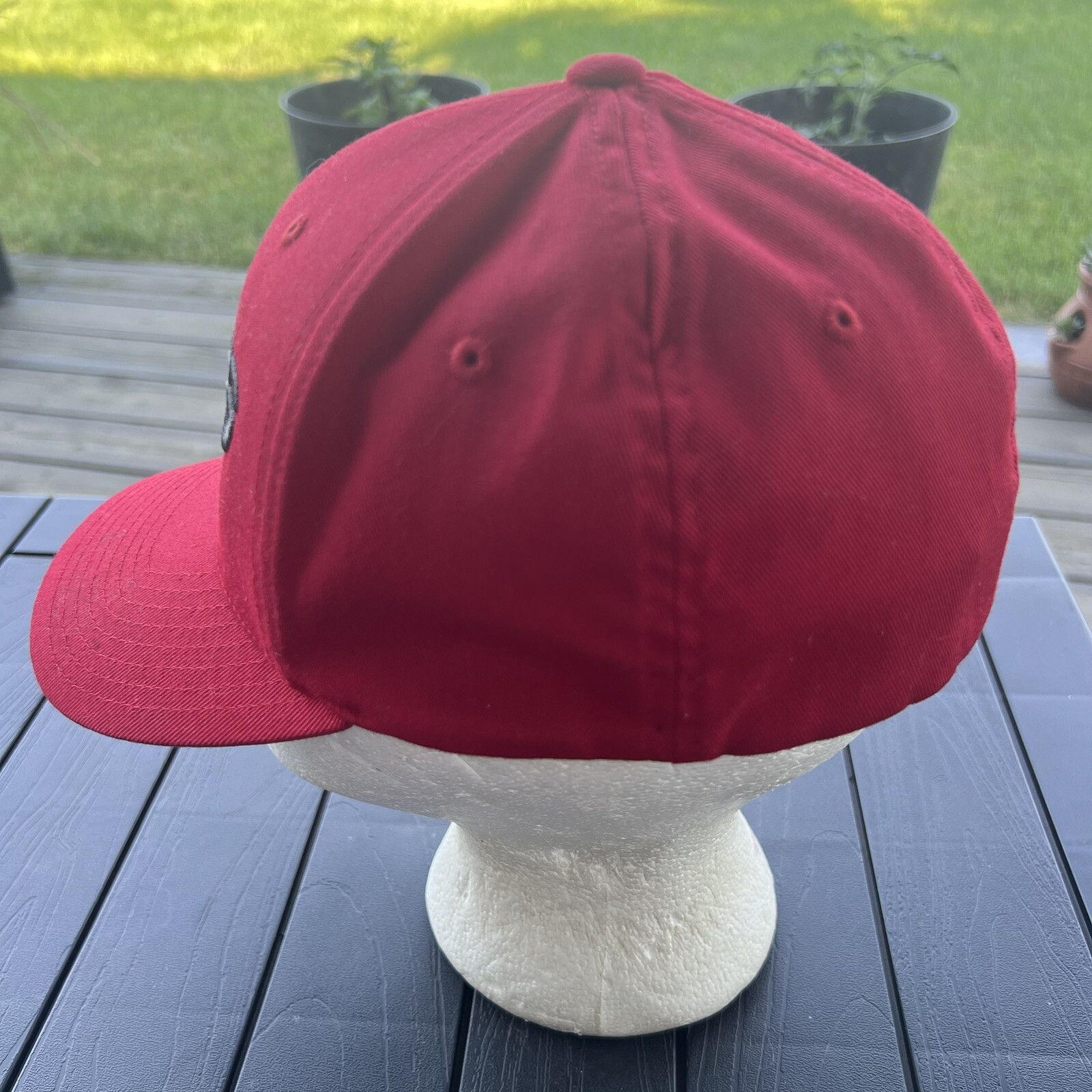 Vipers Script in Gray on Red Hat Cap Yupoong S-M Flex Fit EUC
