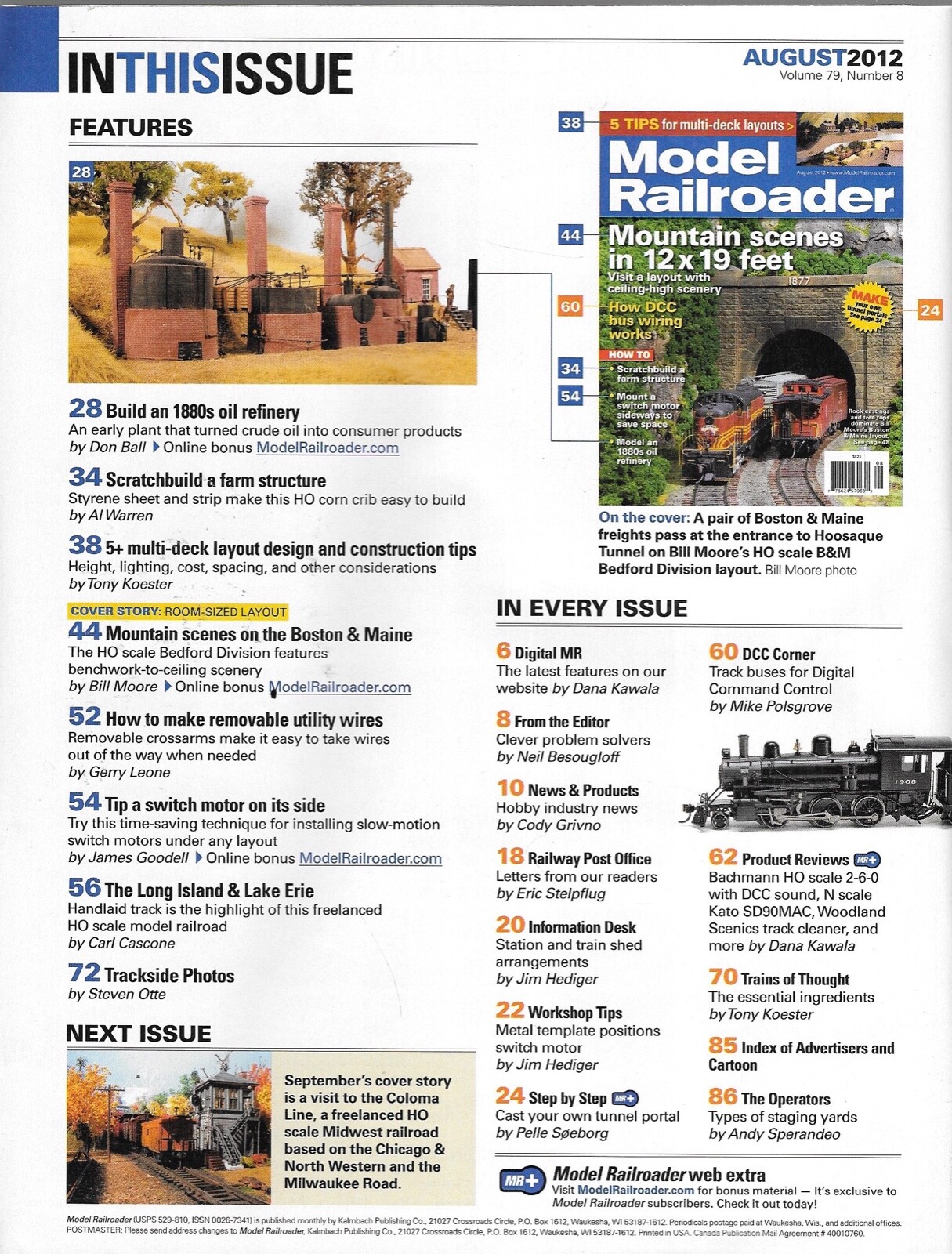 Model Railroader Aug.2012 Mountain Layout Multi Deck Oil Refinery Tunnel Portal