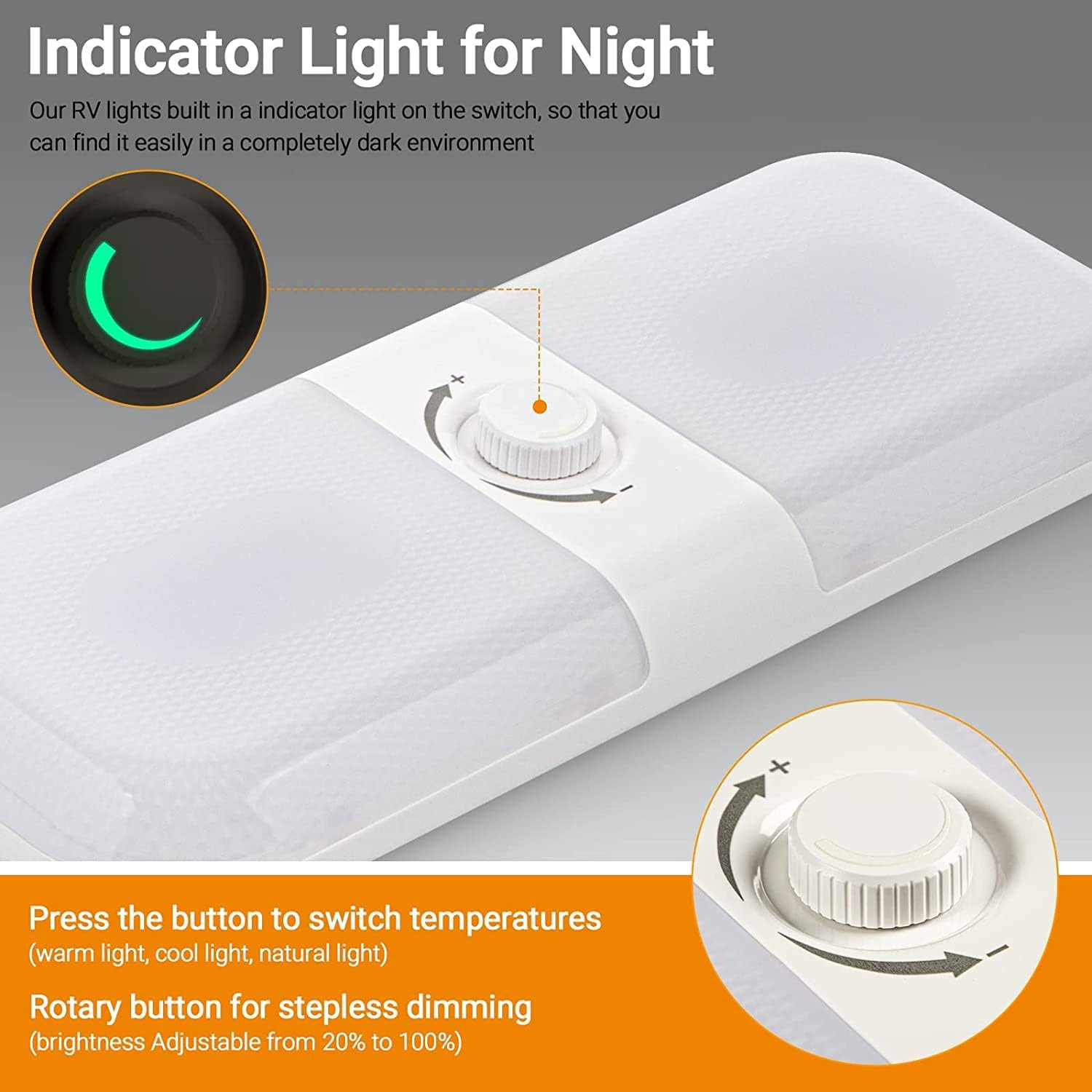 Dimmable 1700LM RV Interior Lights, 3 Color TEM Camper Lighting Solution