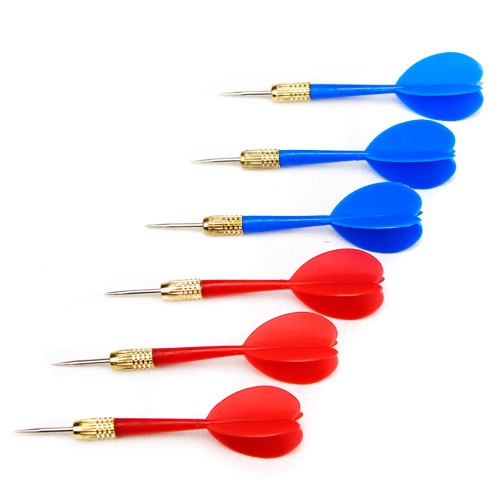 Set of 6 Plastic Steel Tip Brass Balloon Dart Set - Great for Events & Parties!