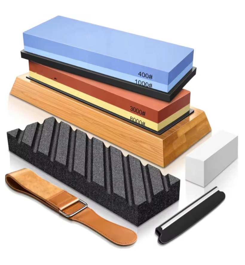Knife Sharpening Stone Kit Dual Whetstone 400 1000 3000 8000 Grit Sharpener