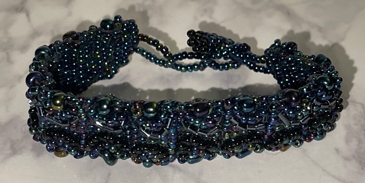 Hand Crafted Blue Micro Beaded 7" Bracelet JH-3