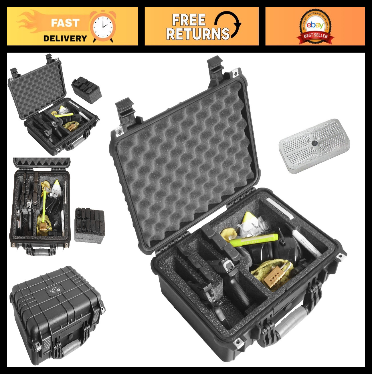Heavy Duty Waterproof Gun Case for 2 Pistols & 18 Magazines, Pre-Cut with Access