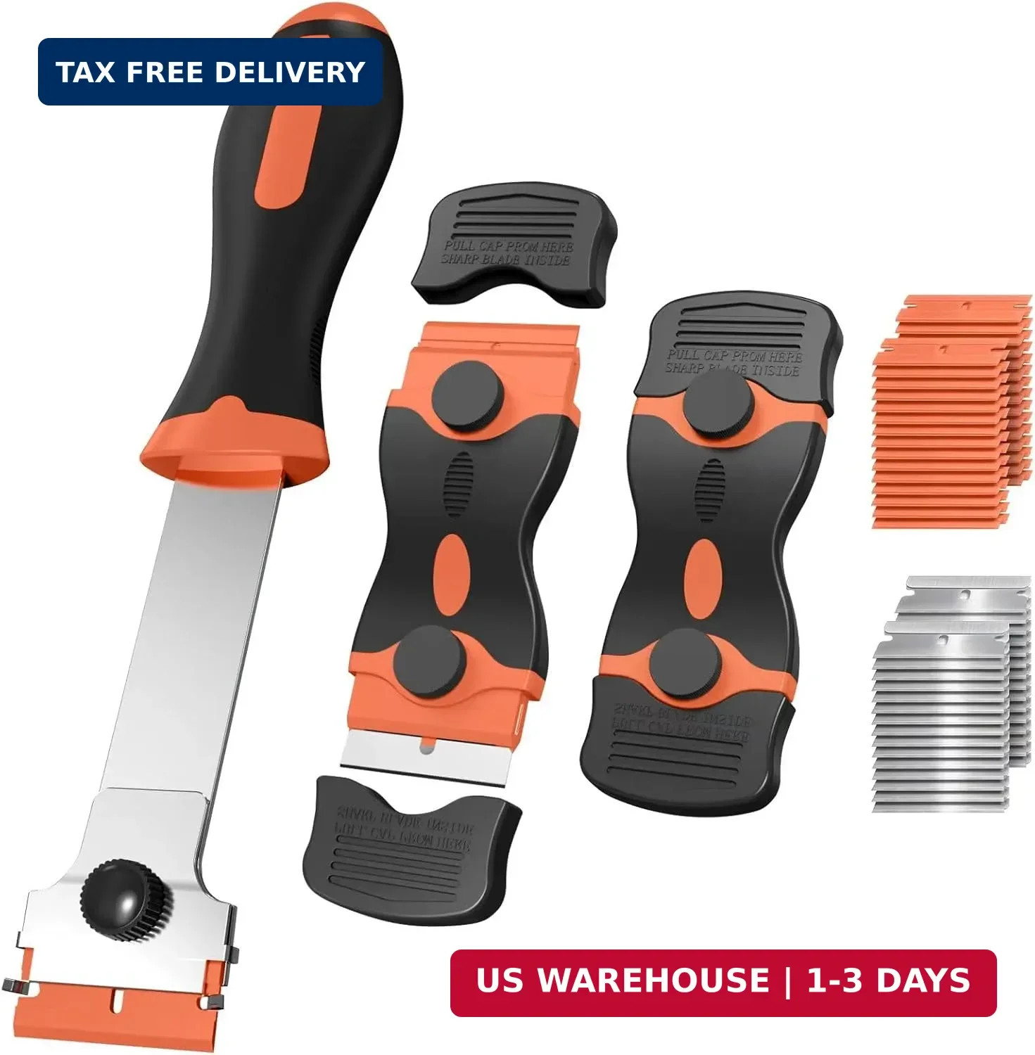 Ywmoml 3 Pack Razor Blade Scraper Set, Includes 30 Plastic & 30 Metal Blades, Mu
