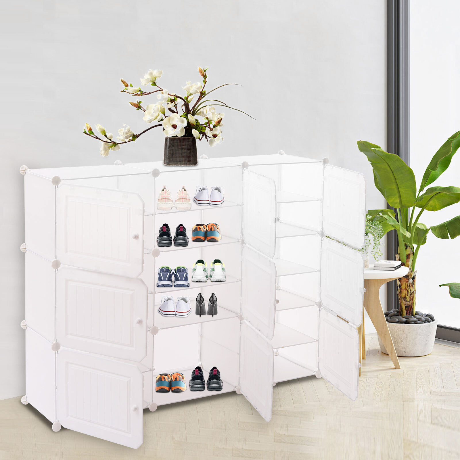 New 6 Tier Shoe Rack Shelf White Standing Closet Cabinet Storage with Door
