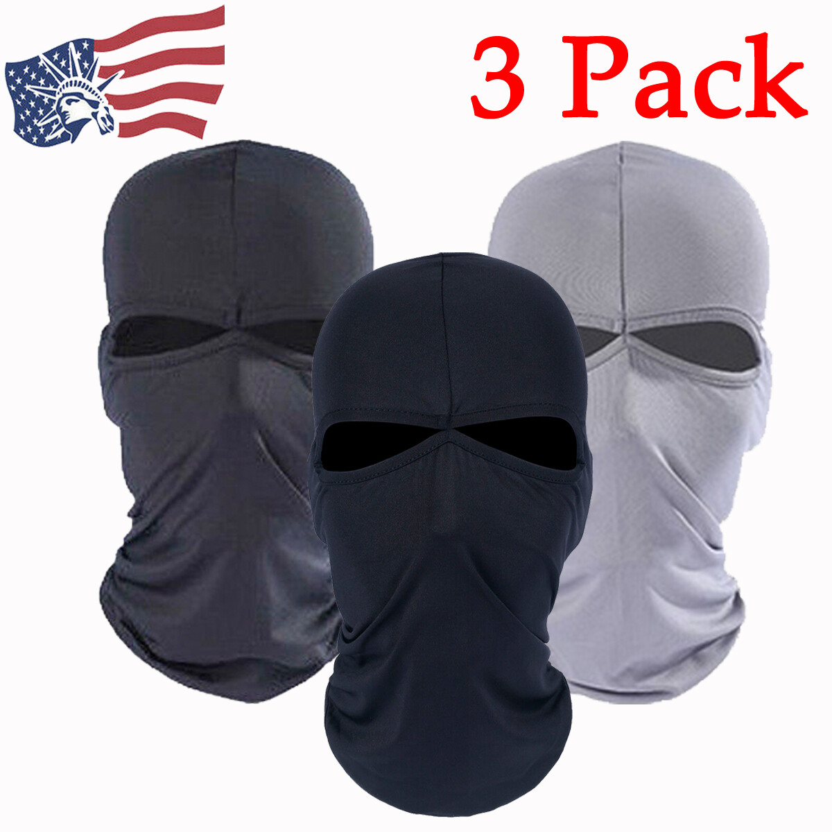 3 Pack Balaclava 2 Hole Full Face Mask Thin UV Protection Ski Mask Neck Hood Hat