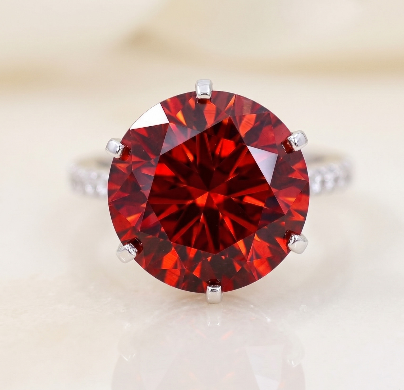 10.00 CT Certified Round Cut Red Diamond Ring, Tariffs FREE & Matching Studs.