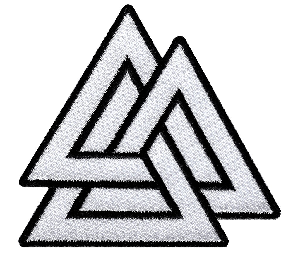 VALKNUT TRIANGLE PATCH iron-on embroidered NORSE VIKING ODIN PAGAN SYMBOL WHITE