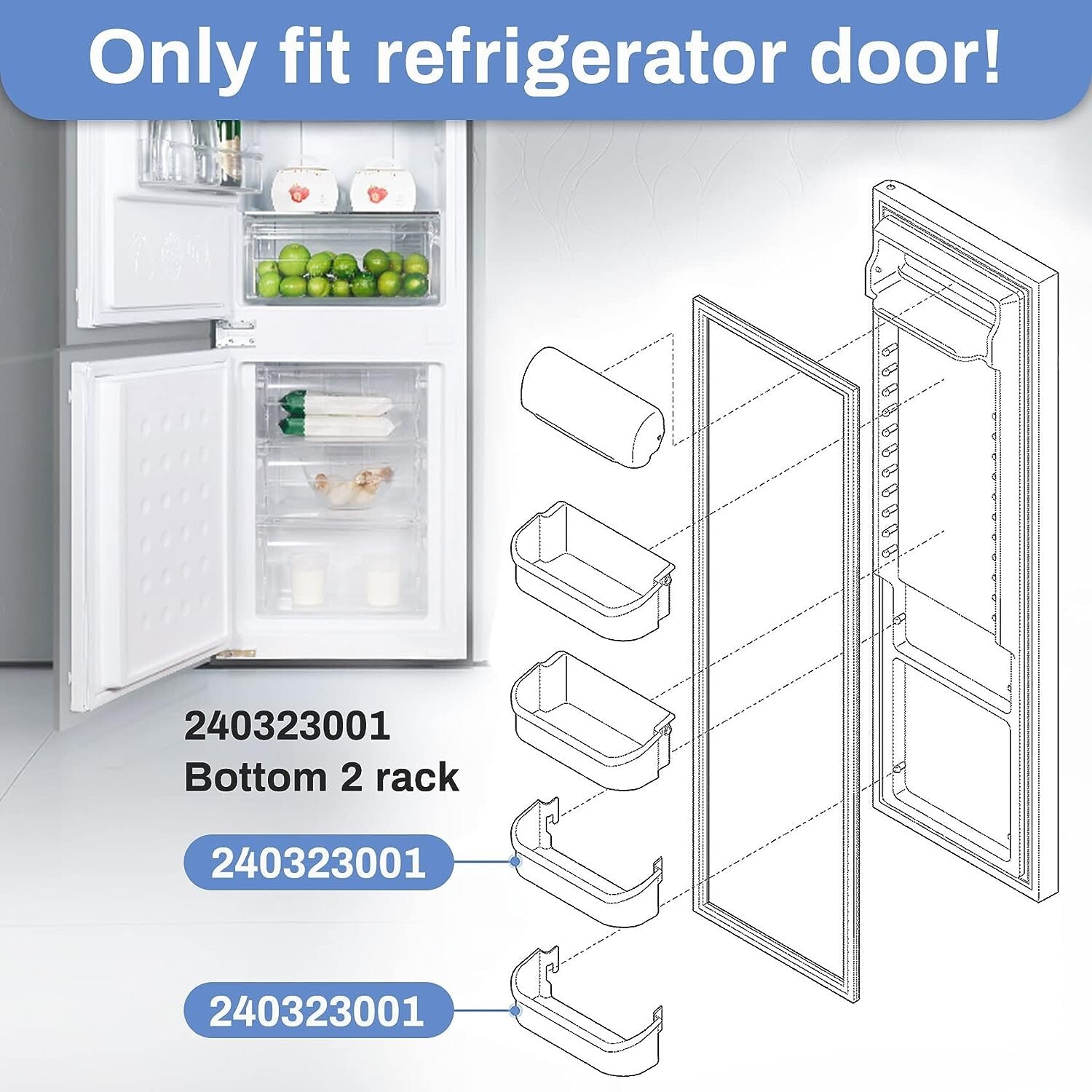 Refrigerator Side Door Bottom Shelf Compatible with Frigidaire 240323001 2-Pack