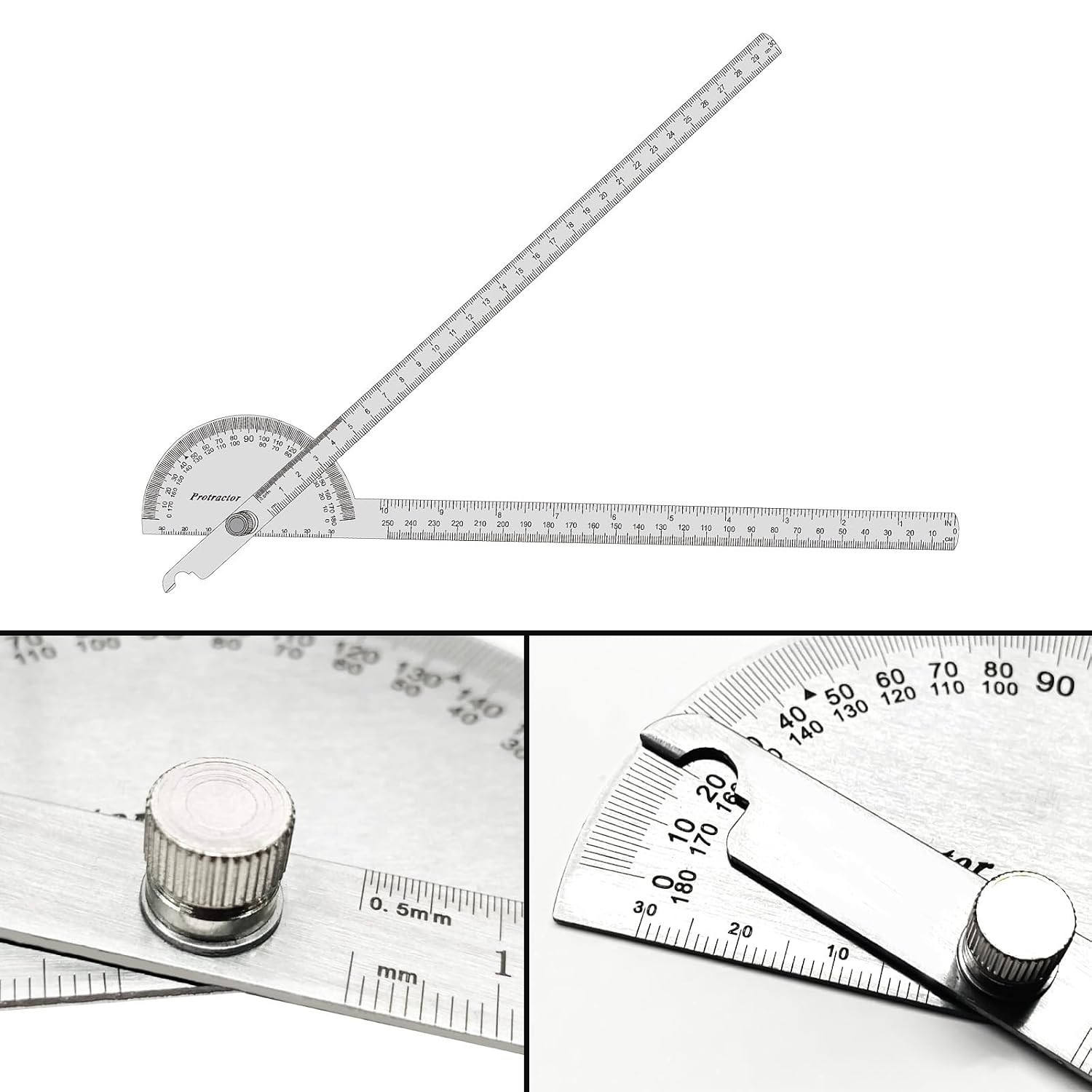 Stainless Steel Angle Protractor -180° Two Arm Ruler Adjustable Finder Angle