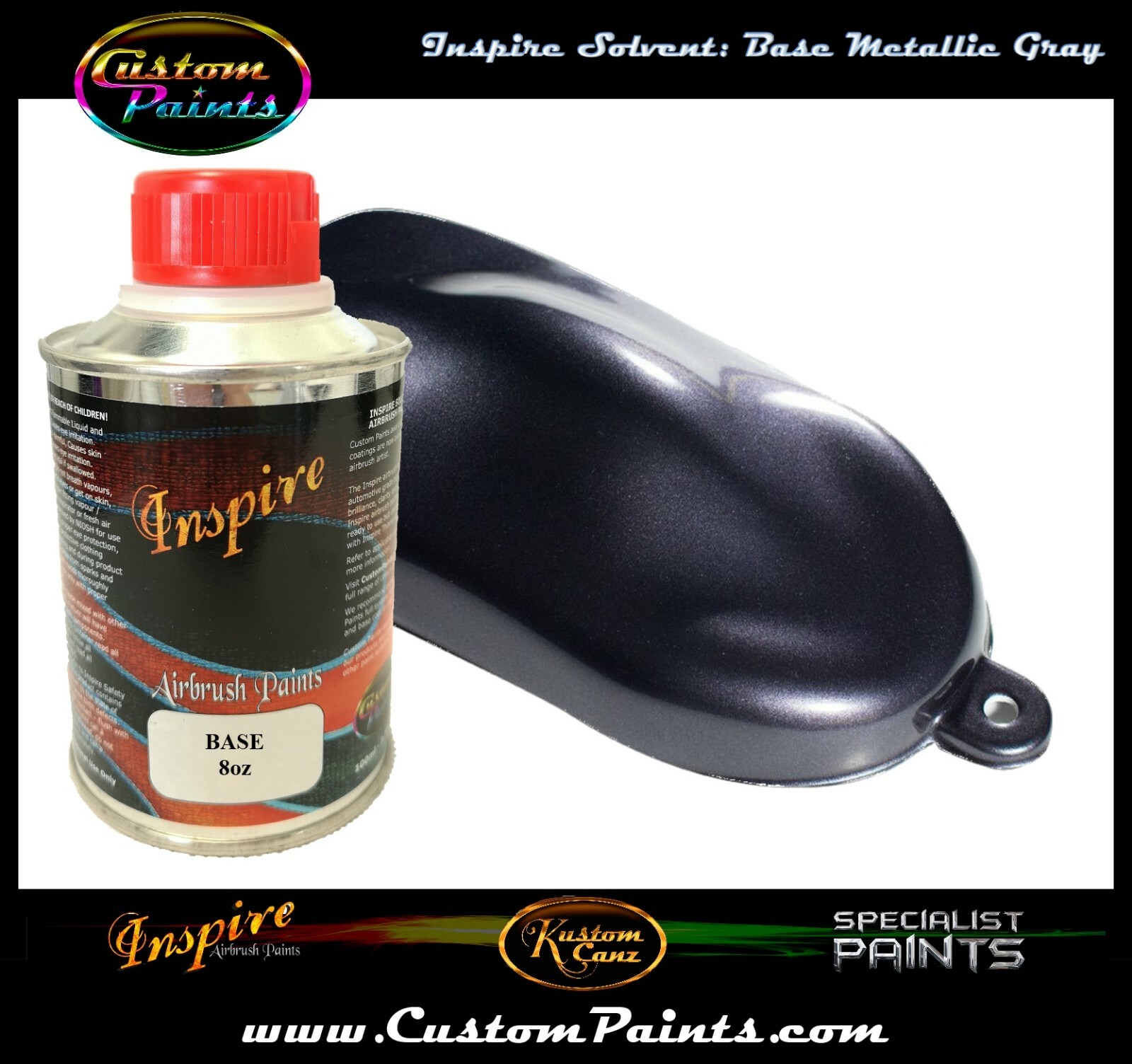 INSPIRE AIRBRUSH BASE METALLIC GRAY 8oz (SOLVENT), CUSTOM PAINT, HOK, ARTIST