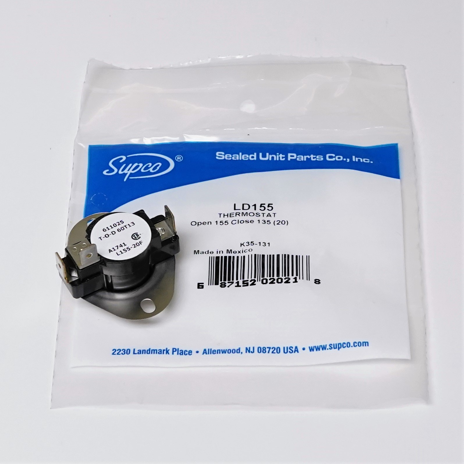 Supco LD155-20 Heater Limit Thermostat Thermodisc Open On Rise 3 Wire