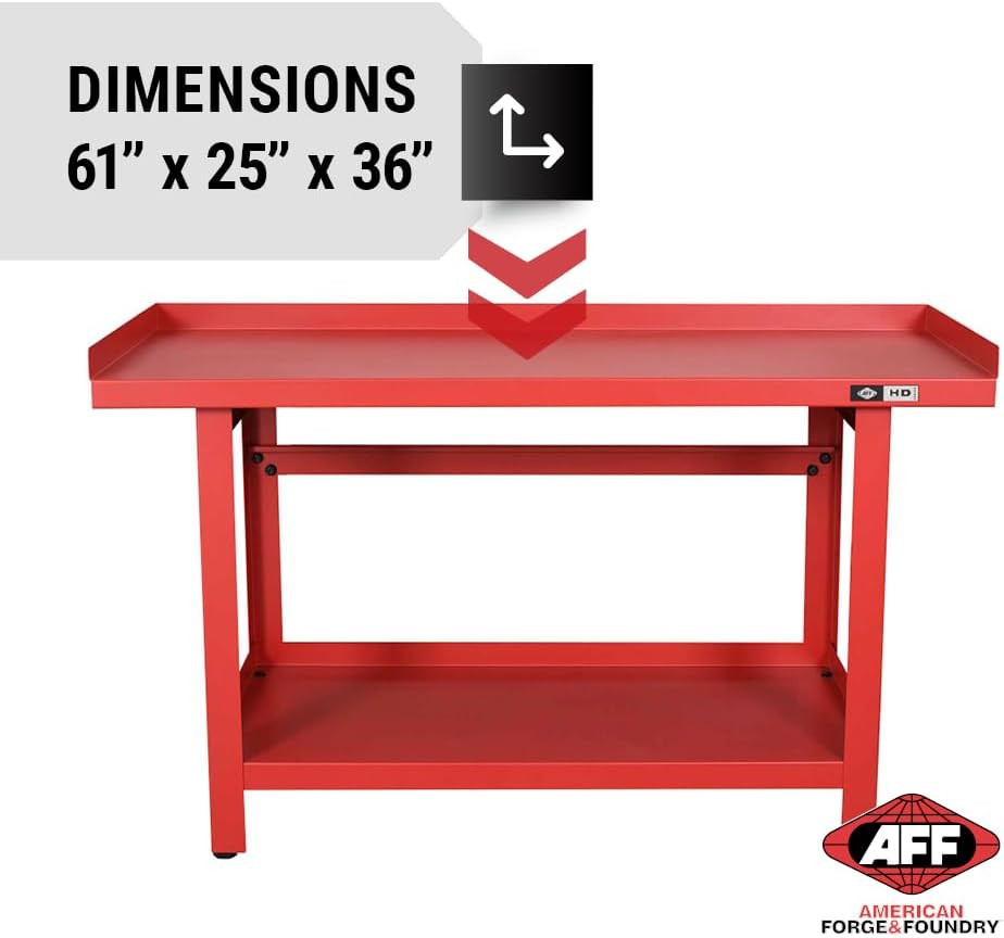 3990 Heavy-Duty Workbench, 61"" X 25"", 1,300 Lb Capacity, Red
