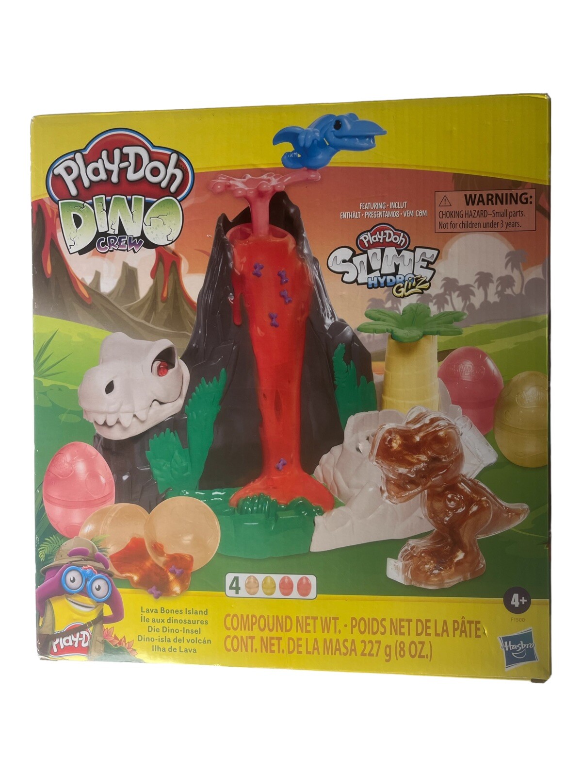 Play-Doh Slime Dino Crew Lava Bones Island Volcano Playset with HydroGlitz Eggs