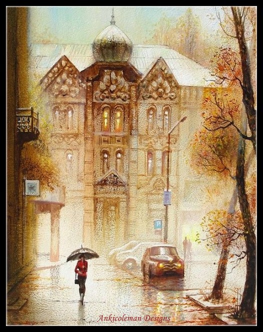 Chart Needlework DIY Counted Cross Stitch Patterns - Pedestrian Rain