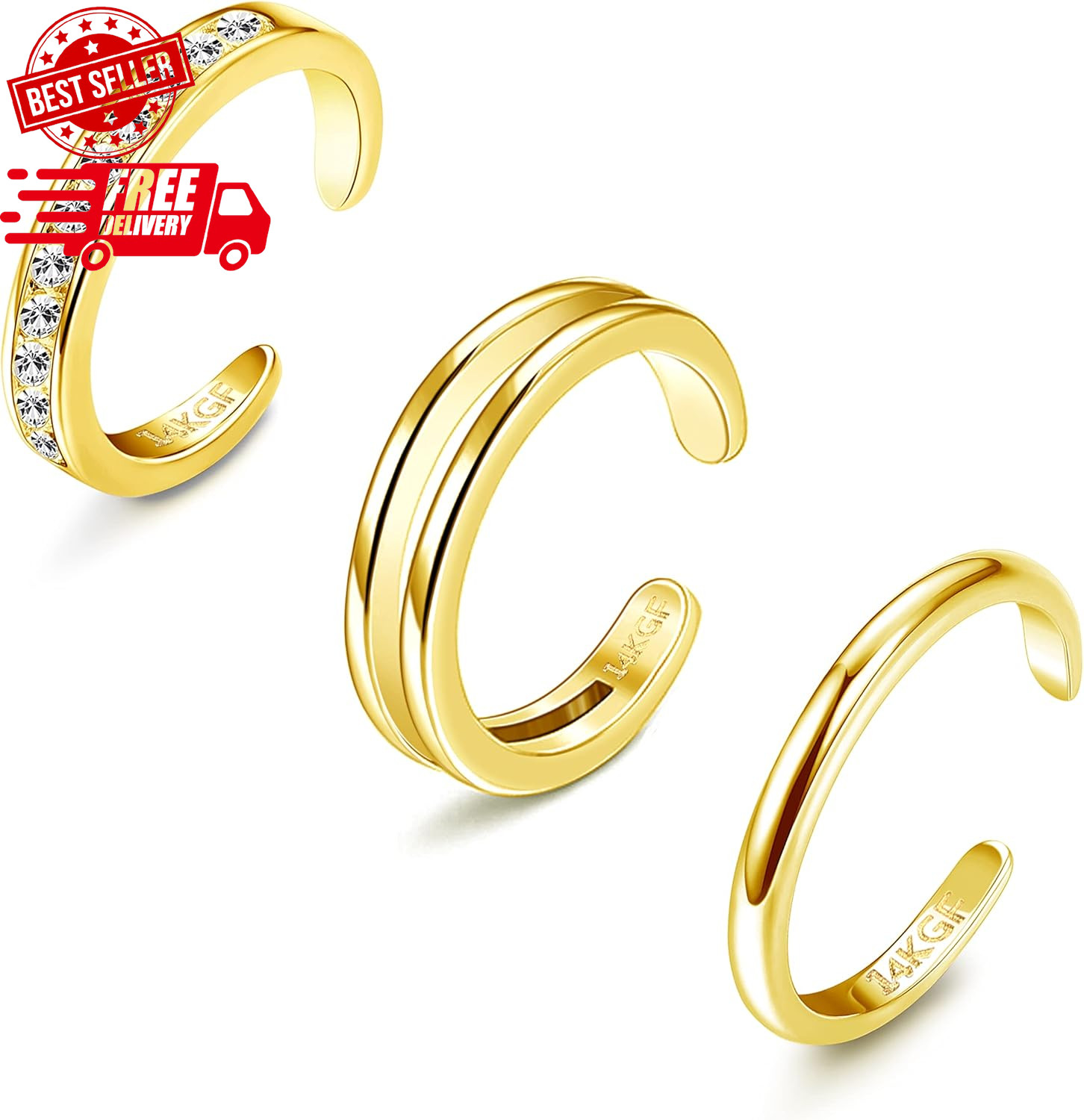 14K Gold Plated Toe Rings Adjustable Open Toe Rings Cubic Zirconia Band Toe Ring