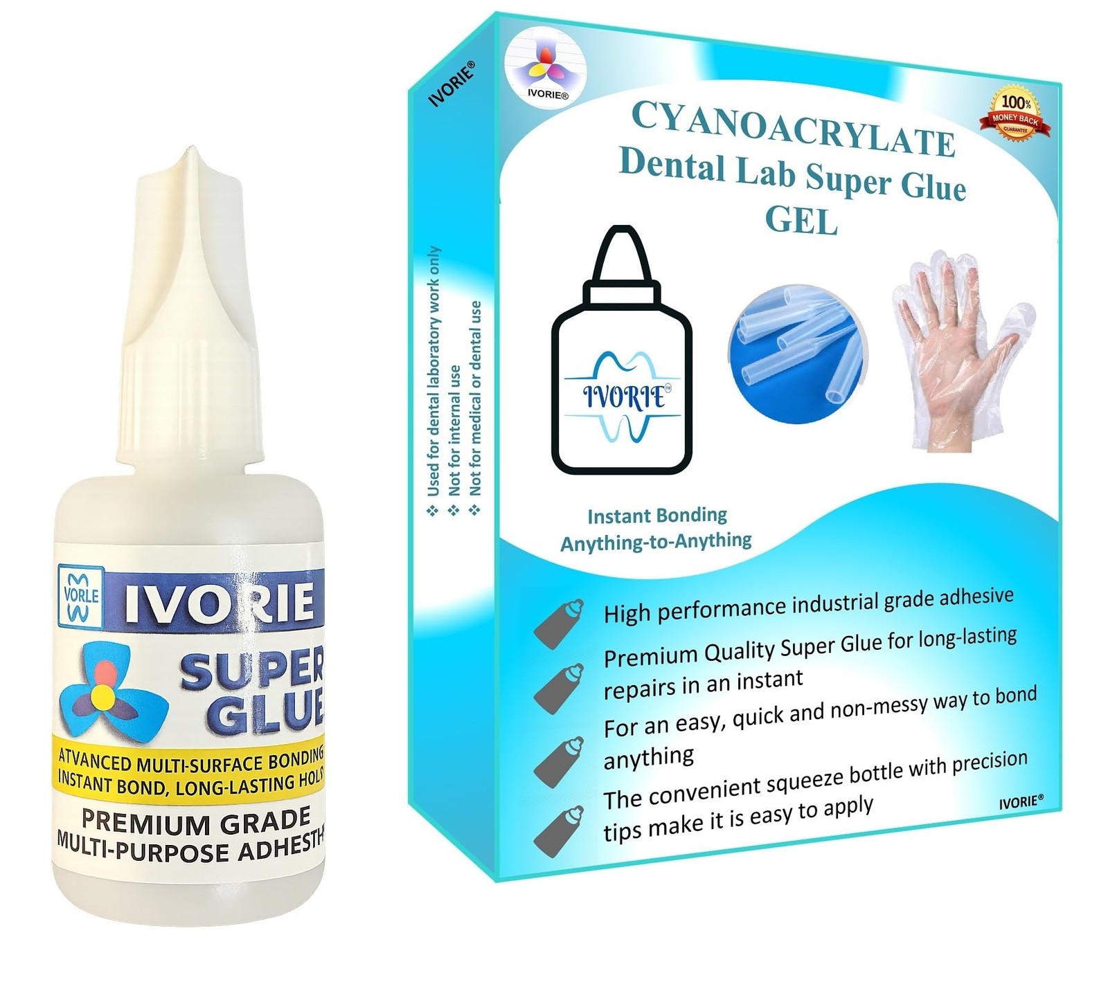 Instant Dental Lab Super Glue Adhesive Gel - Fast Bonding (1oz)