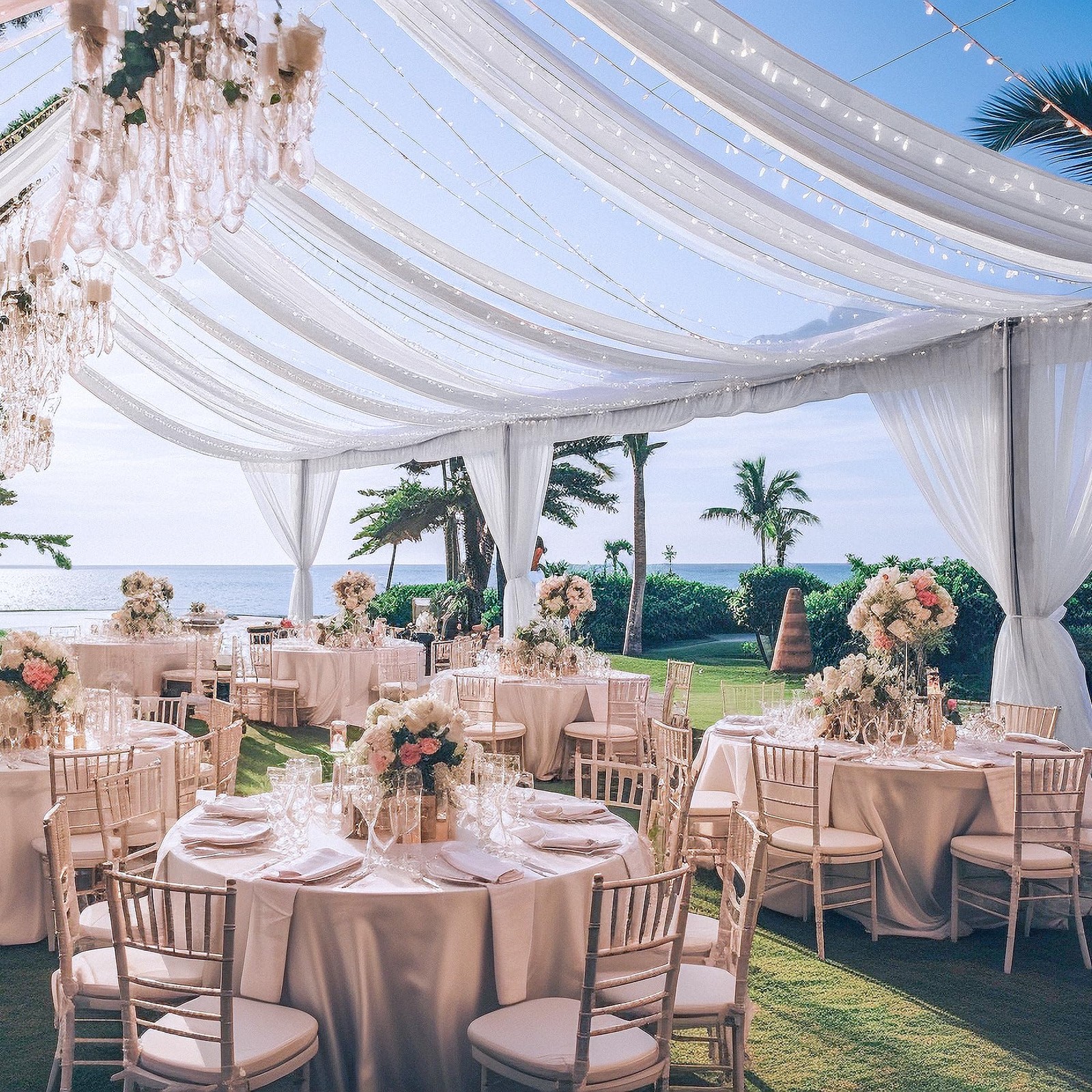 Shillance 6 Panels White Ceiling Drapes Lights For Weddings Ceiling Drapes