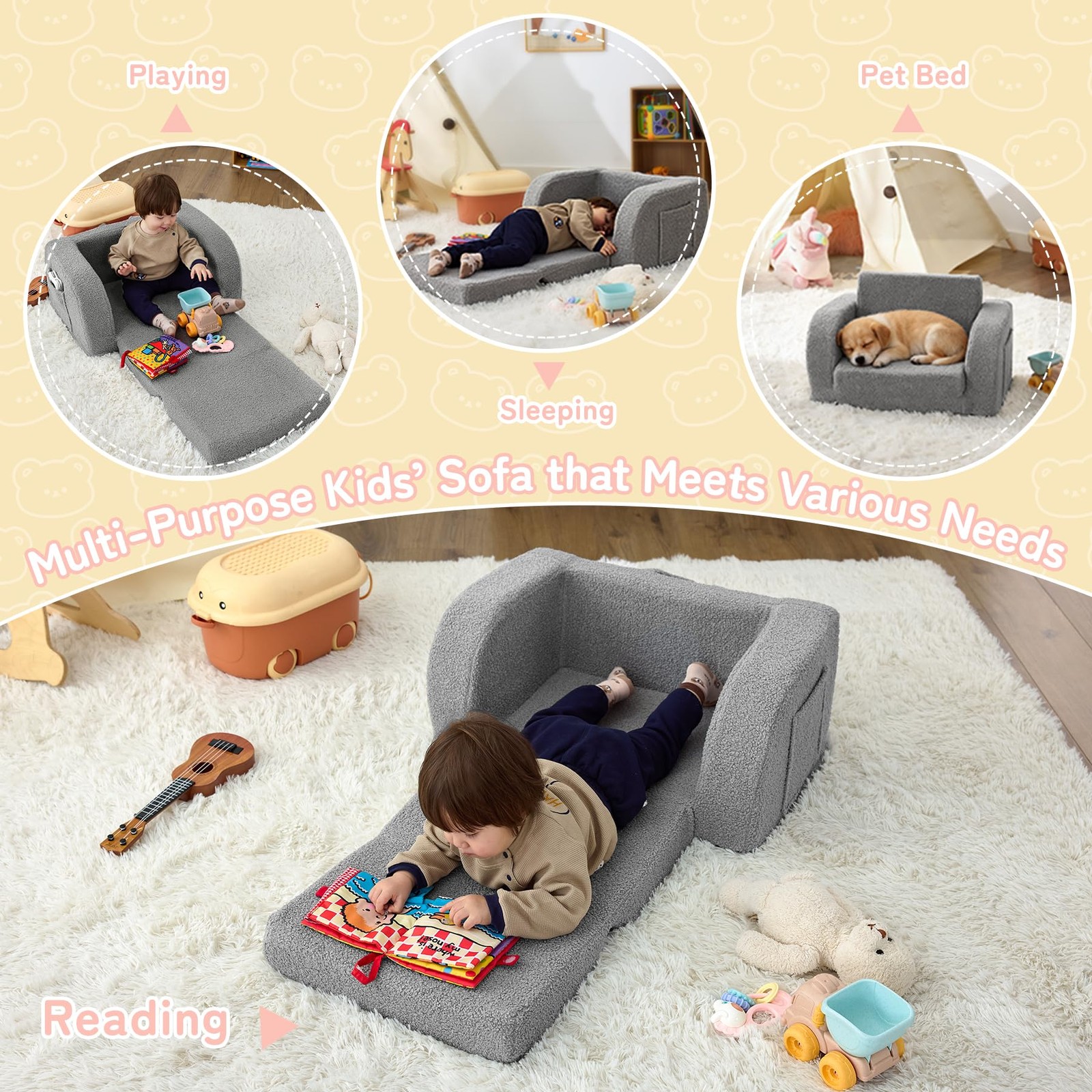 Couch, 2-in-1 Chairs Comfy 1-3 Years Old, Chair for Girls and Boys, Couch Bed...