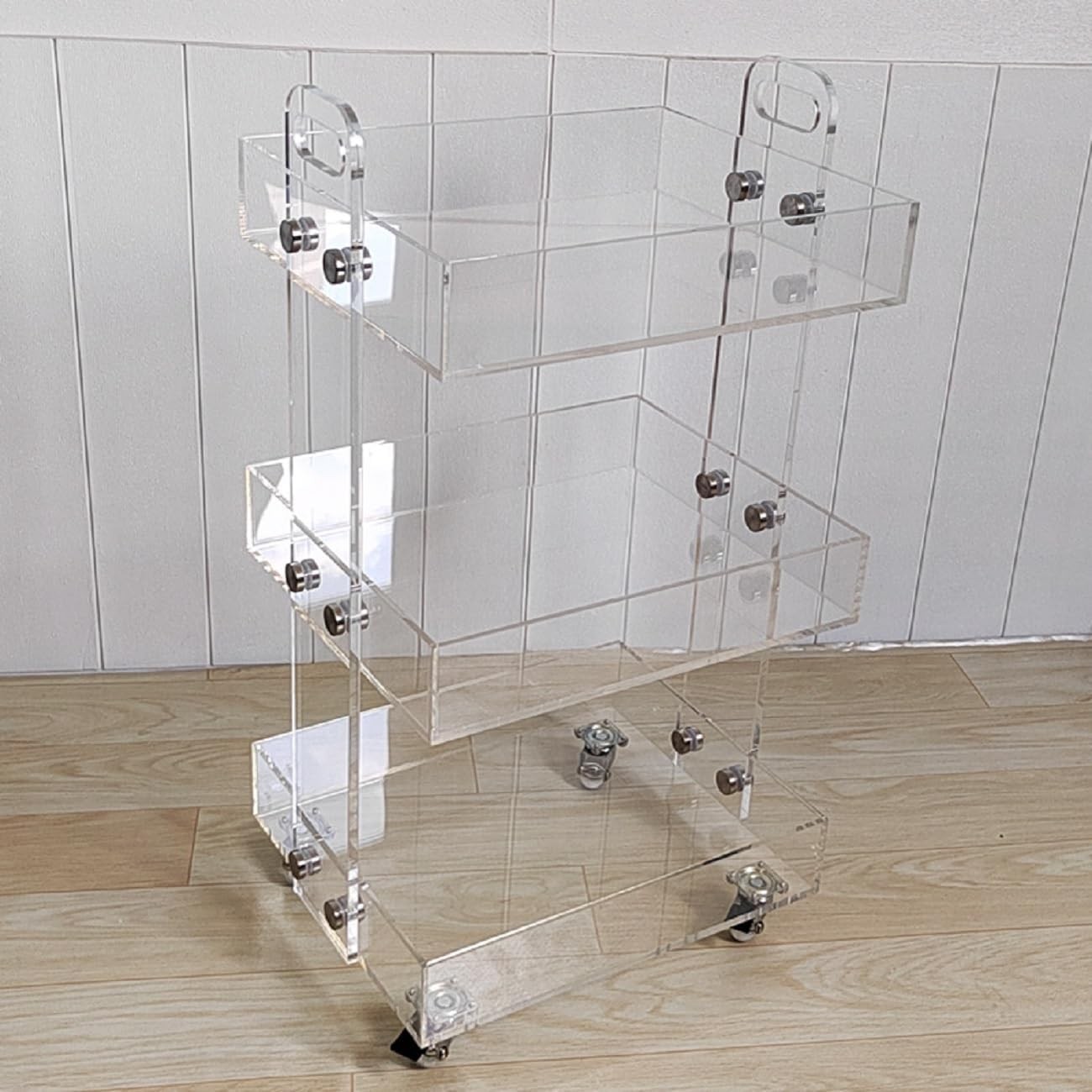 Clear Acrylic Side Table W/ Wheels 3 Tier Acrylic End Table Side Table Rolling