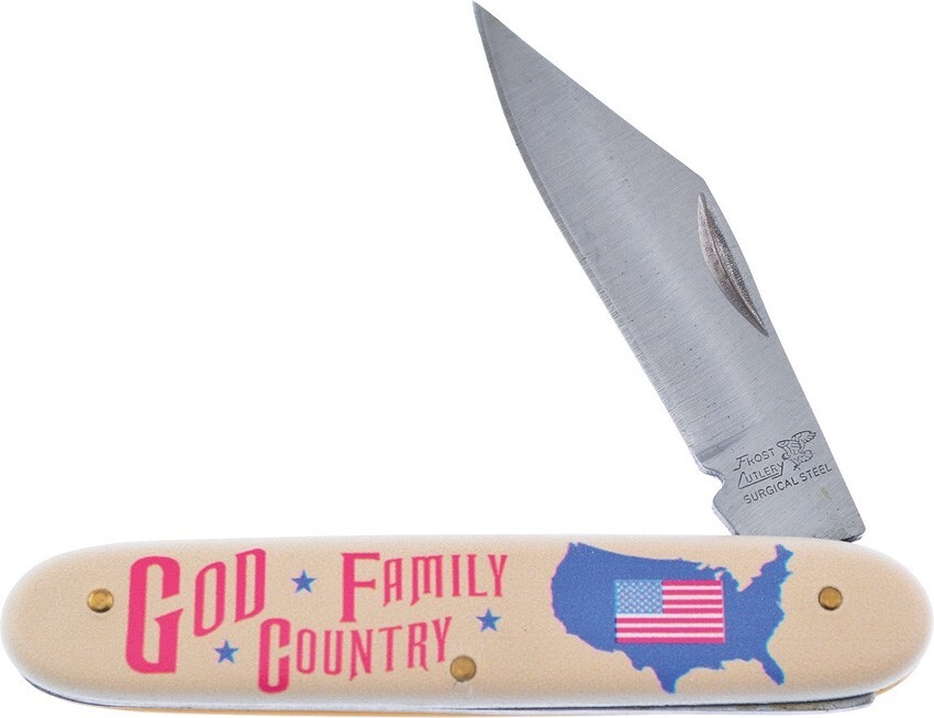 Frost Pocket Knife God Family Country Red White Blue Flag