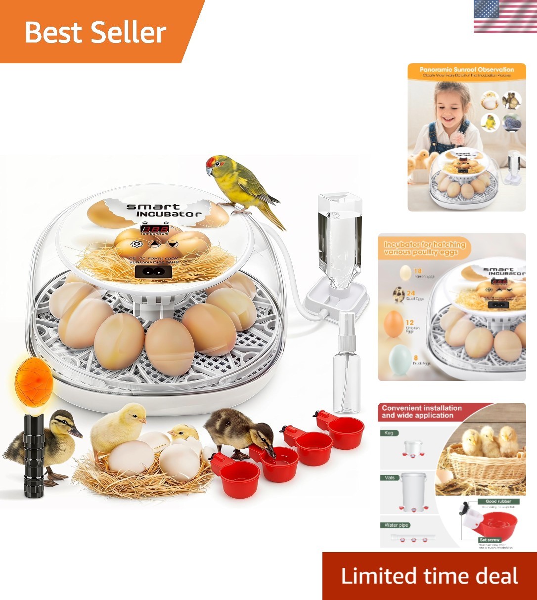 Incubators for Hatching Eggs, Chicken Waterer Cups, Automatic Egg Turner Hold...