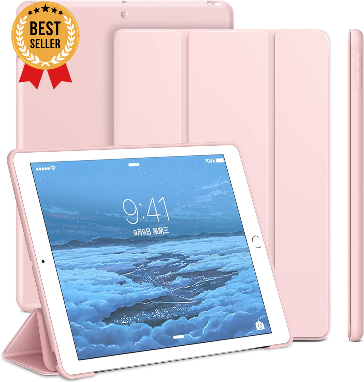 IPad 9th/8th/7th Gen Case – Slim Trifold Stand, Auto Wake/Sleep, Pink
