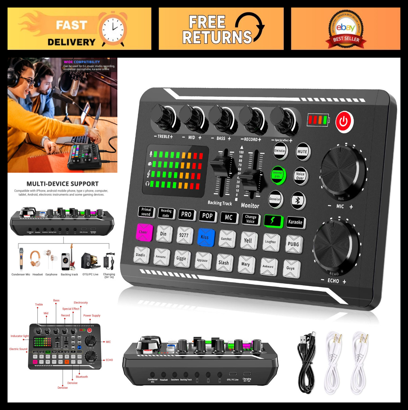 Live Sound Card Audio Mixer for Podcast, DJ Effects, Voice Changer, PS4/PS5, Kar