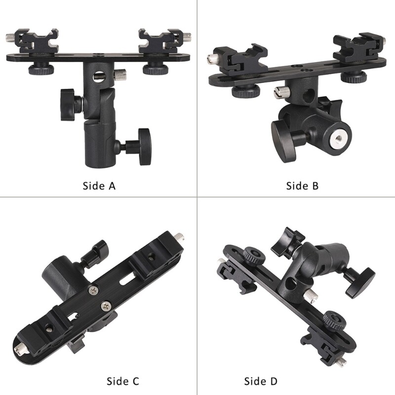 DSLR Dual Flash Bracket 2-Hot Shoe Mount Speedlight Stand Umbrella Flash Holder