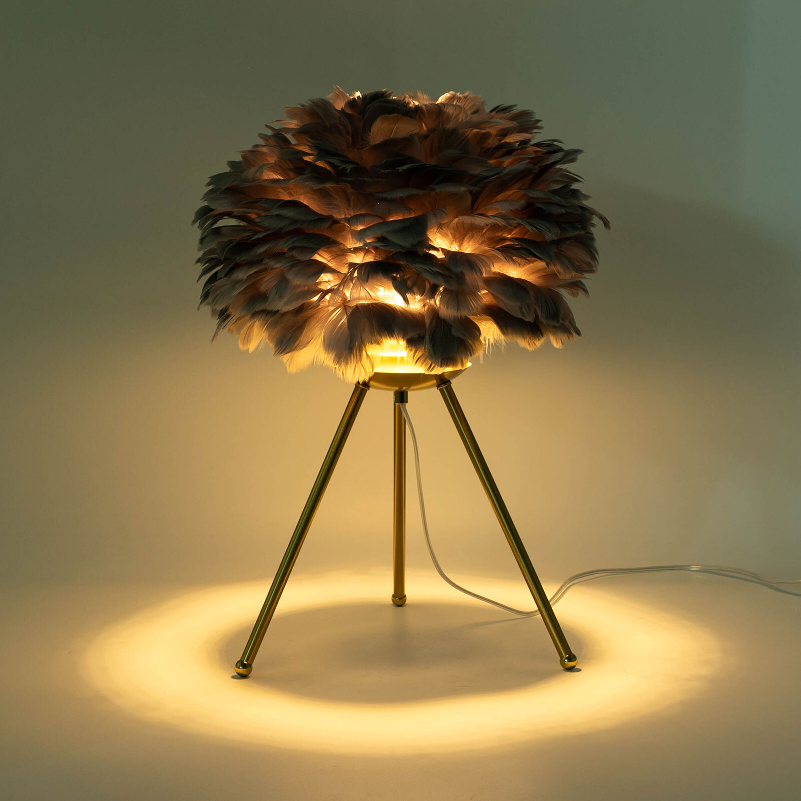 Gray Feather Table Lamp Tripod Lamp, Feather Lamp, Table Light Hand Control