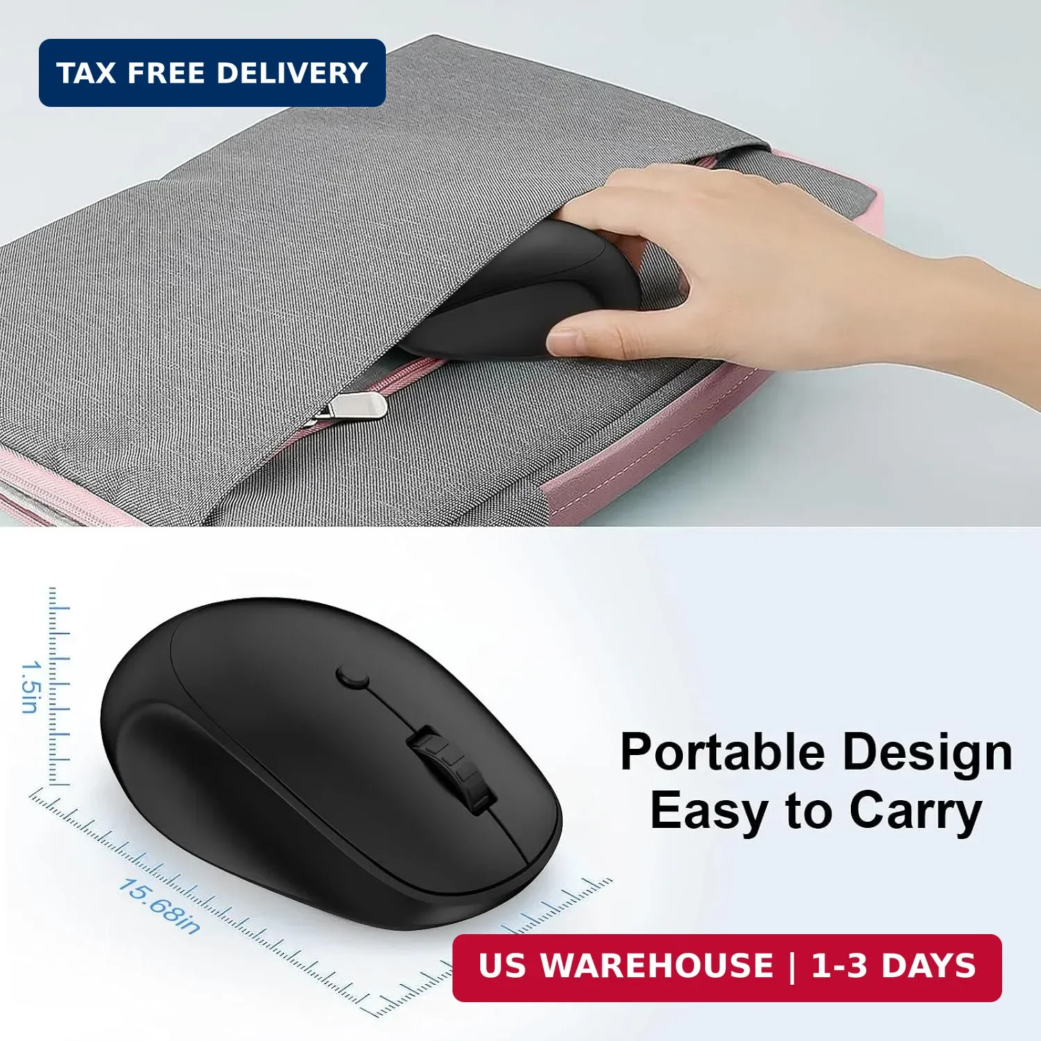 Wireless Mouse,2.4G Quiet Computer Mouse with USB Receiver, 800/1200/1600 DPI,4
