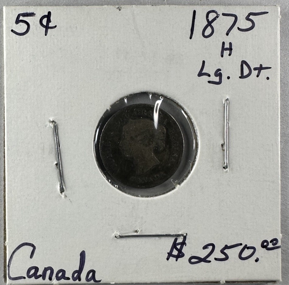 1875 H LARGE DATE 5 Cent Canada Silver Coin VERY SCARCE