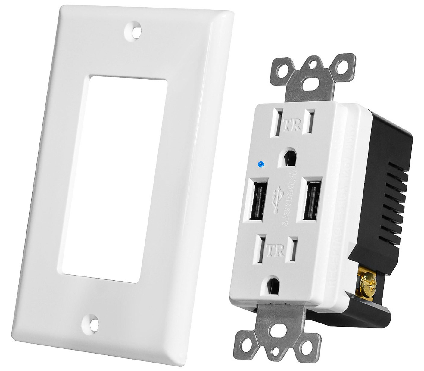 3 x Electrical Socket 4.2A USB White Wall Receptacle with LED Indicator,15A/125V