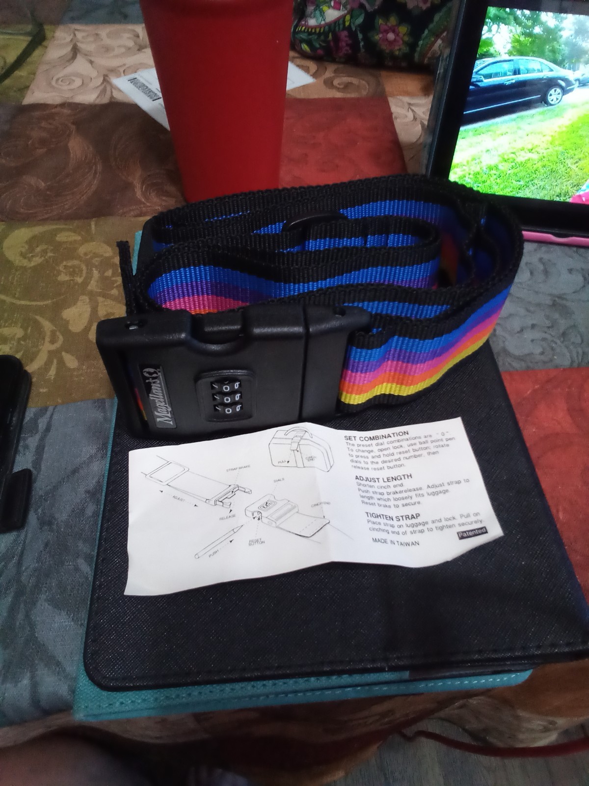 Adjustable Rainbow Stripe Luggage Strap/Belt With 3 Digit Combination Security