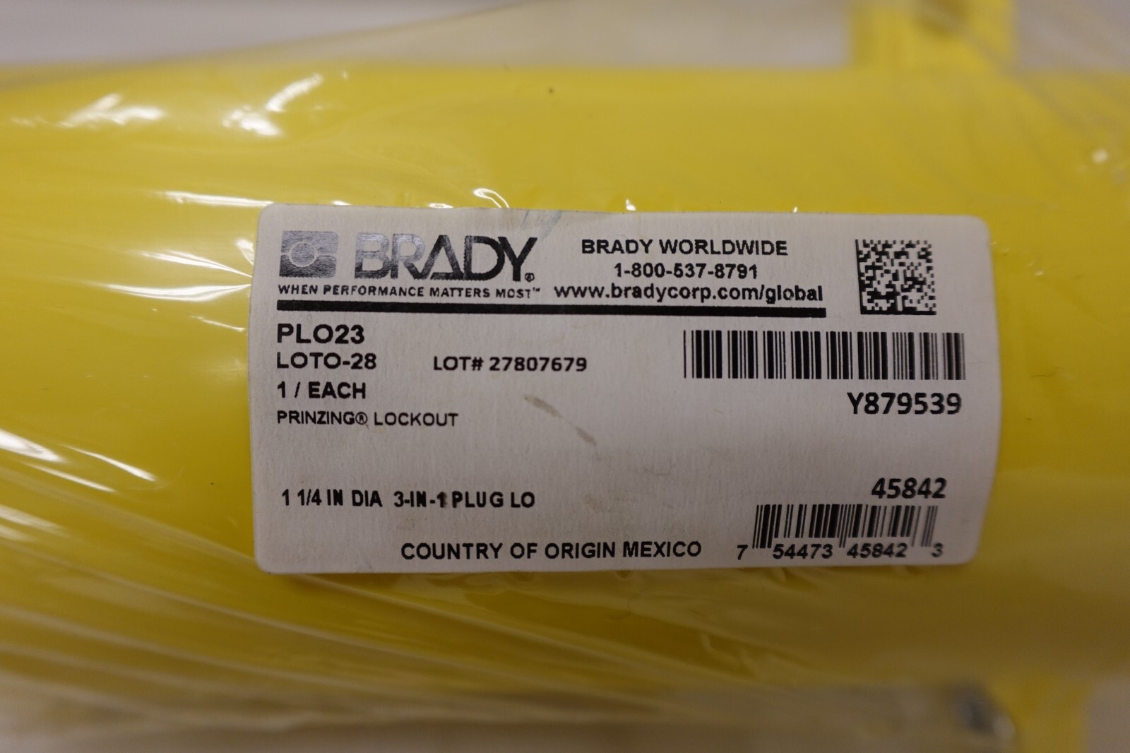 Brady Prinzing Plug Lockout Yellow 1-1/4" Dia PL023 Assembly 3 In 1 Device