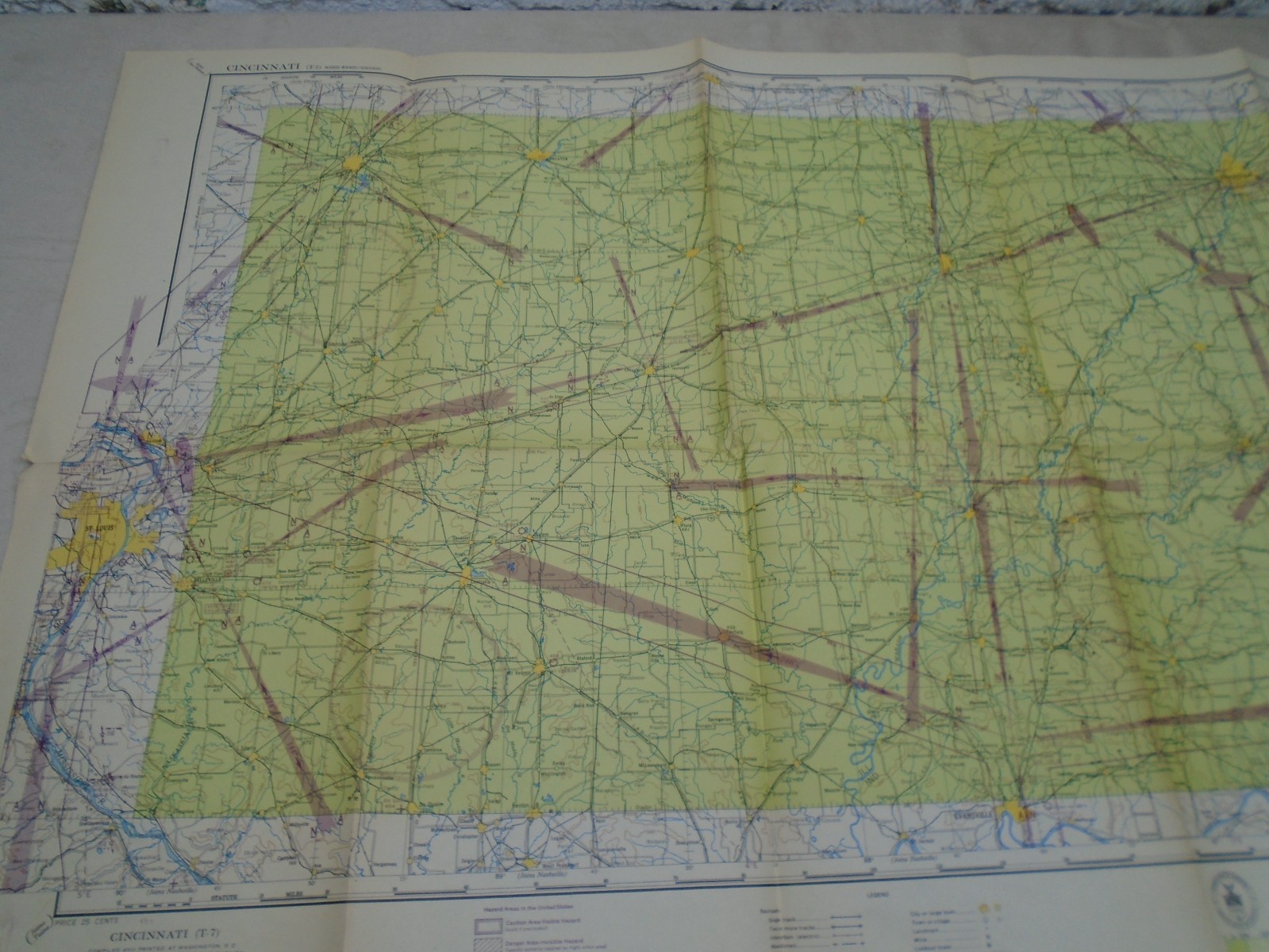 1945 Cincinnati Sectional Aeronautical Chart Map U.S Coast & Geodetic Survey