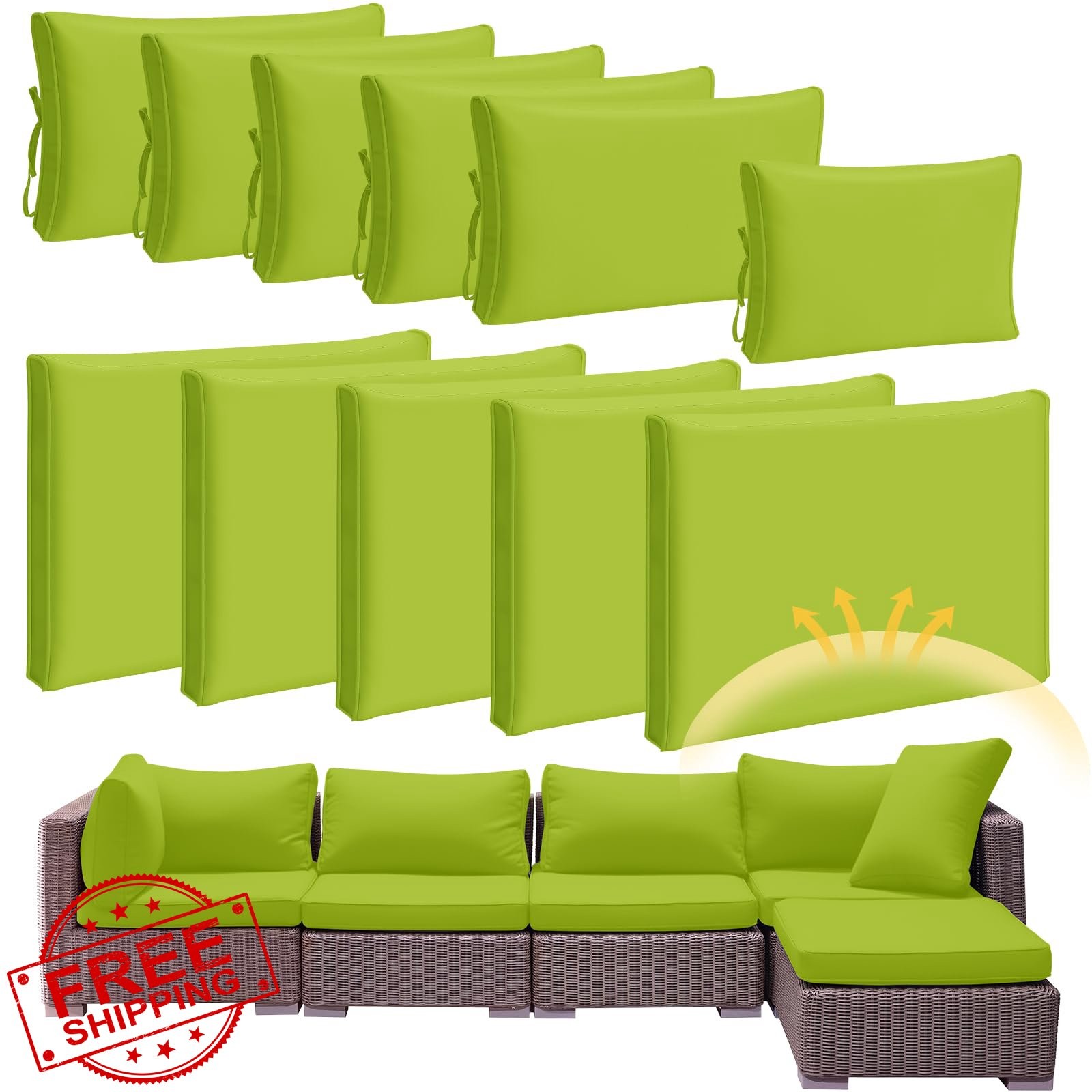 Patelai 11 Pcs Green Patio Cushion Covers 25.4" Seat