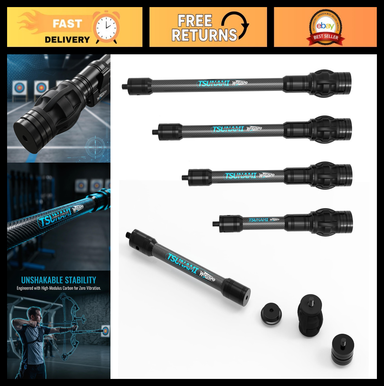 Universal Archery Bow Stabilizer with Shock Absorber & Noise Reduction, Detachab