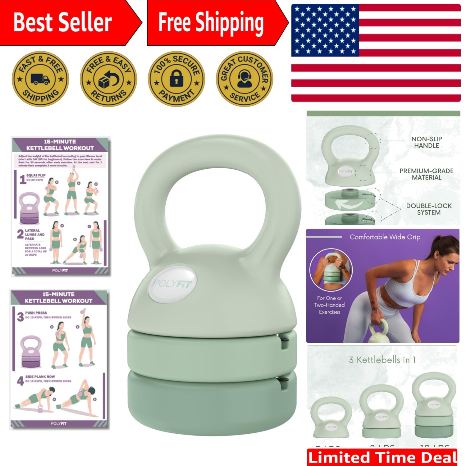 Adjustable Kettlebell | 5 lb - 12 lb | Kettlebells Weights Set for Home Gym |...