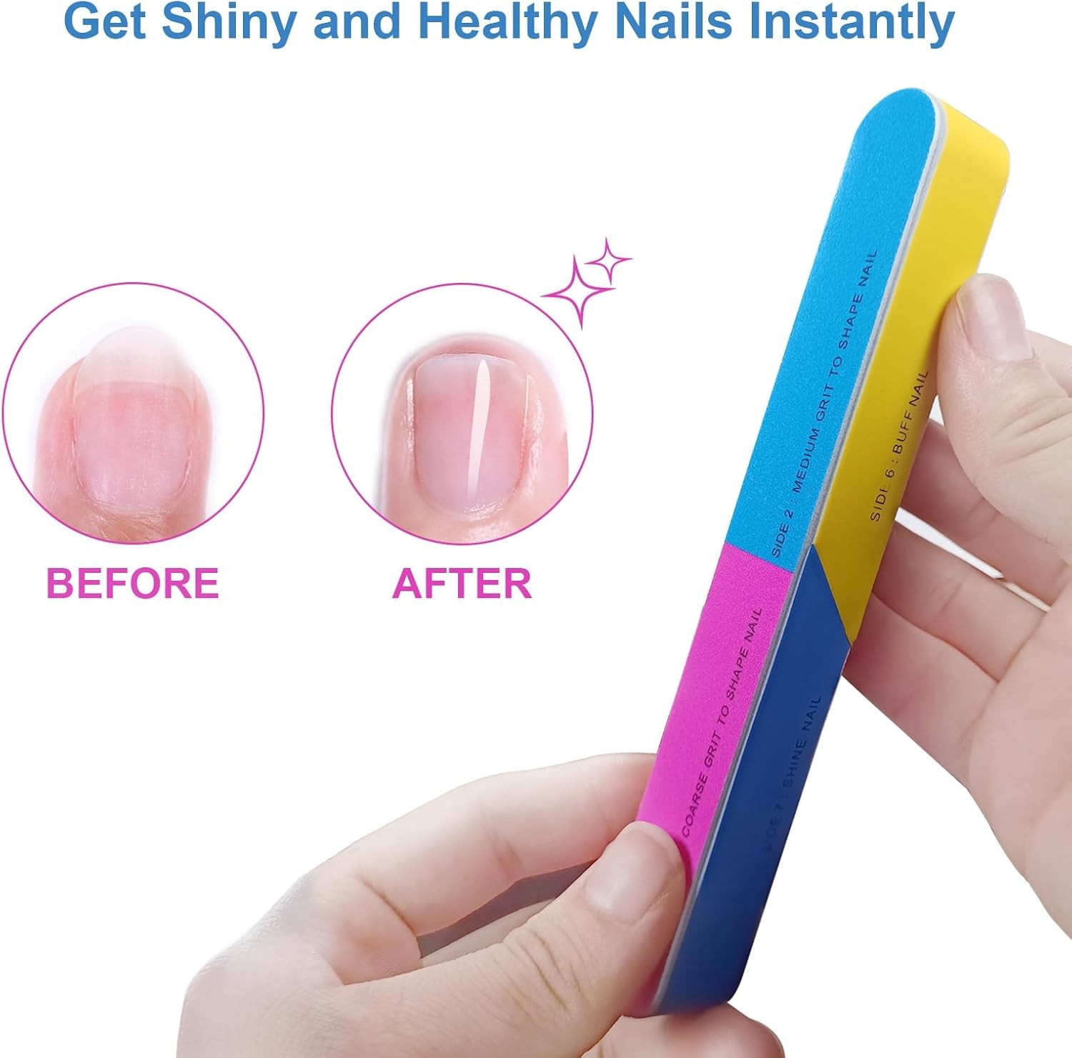7 Way Nail Buffer (6 Pcs), Buffers Blocks for Natural Nails Multicolor