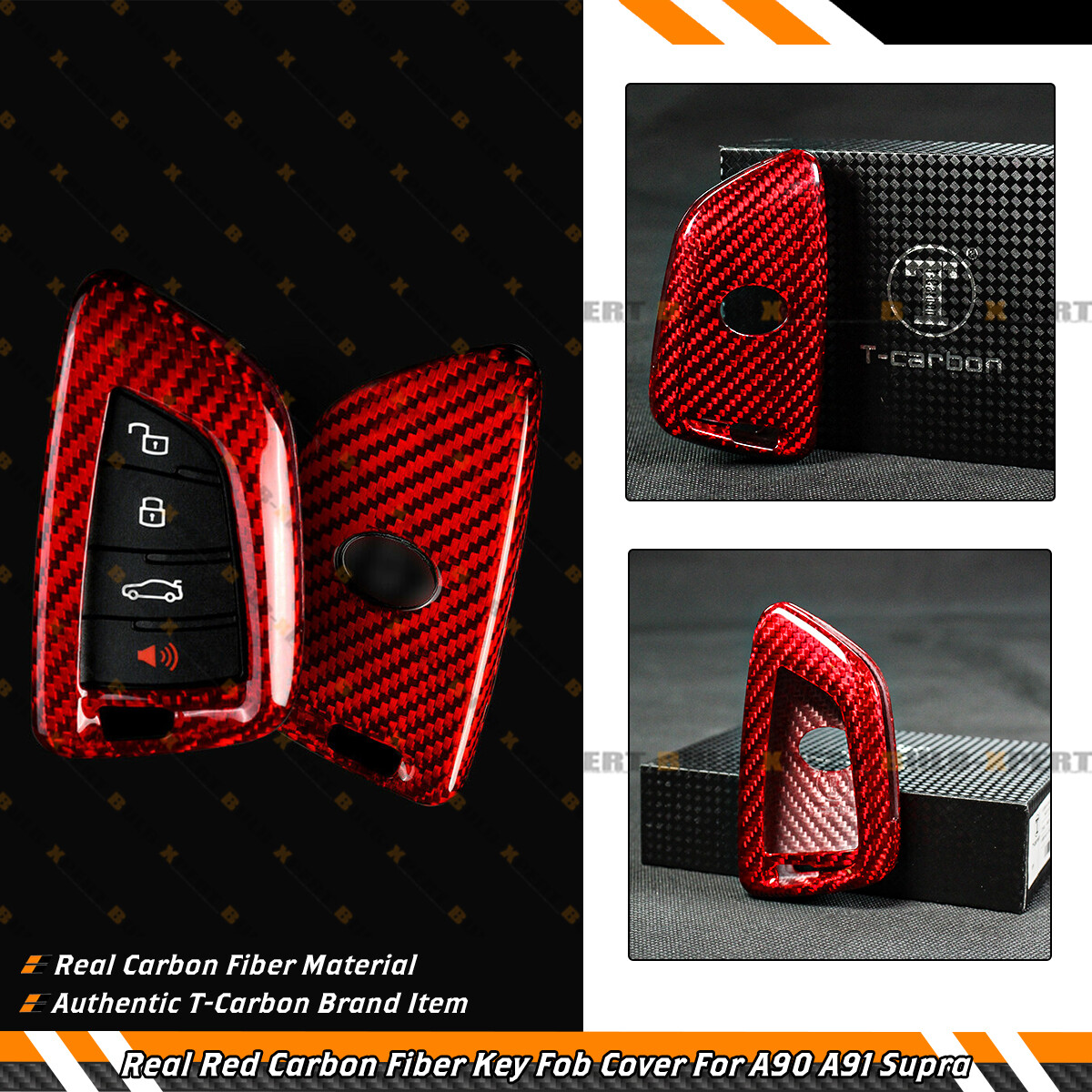 REAL RED CARBON FIBER KEY FOB CASE COVER FOR 2020-26 TOYOTA GR SUPRA A90 A91 MK5