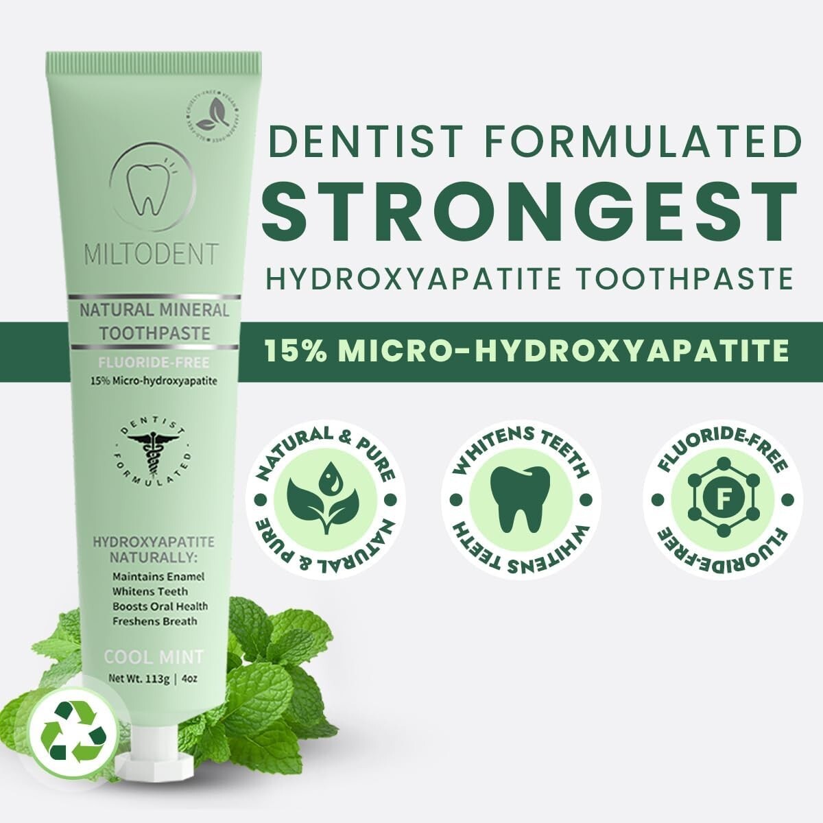 Premium Hydroxyapatite Toothpaste – 15% Micro-Hydroxyapatite | Fluoride-Free, Be