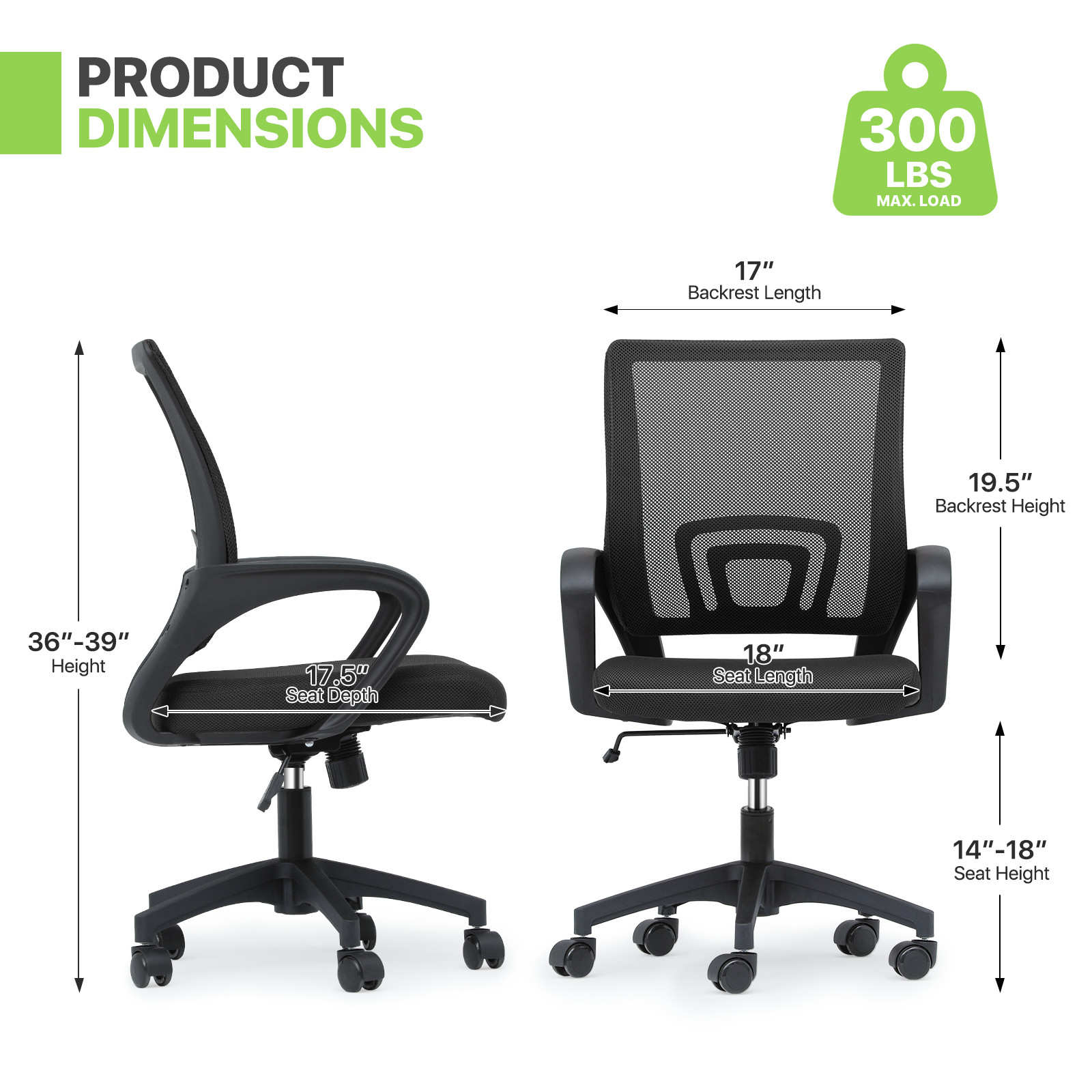 Rolling Computer Chair[PURE BLACK]Breathable Mesh Meeting Room Home Office Seat