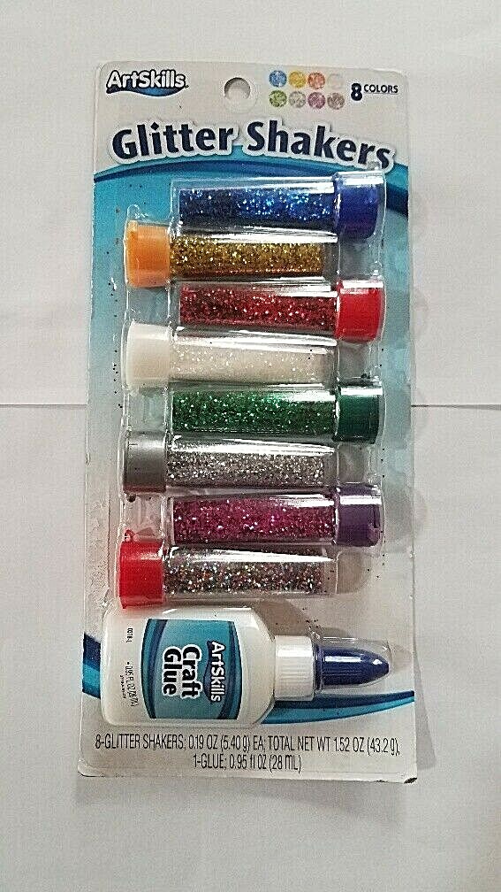 Glitter Shakers 8 Colors w/Craft Glue - By Art Skills (L1) - FREE SHIPPING
