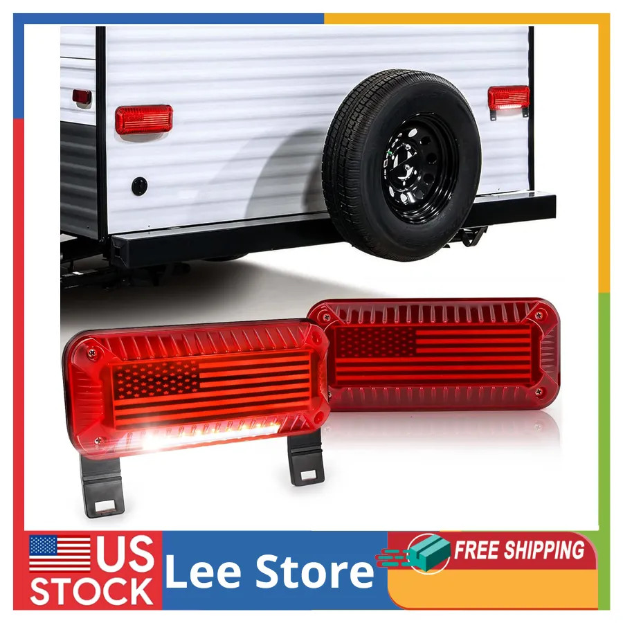 57 LED RV Camper Trailer Tail Light Brake Turn Signal License Plate Surface M...